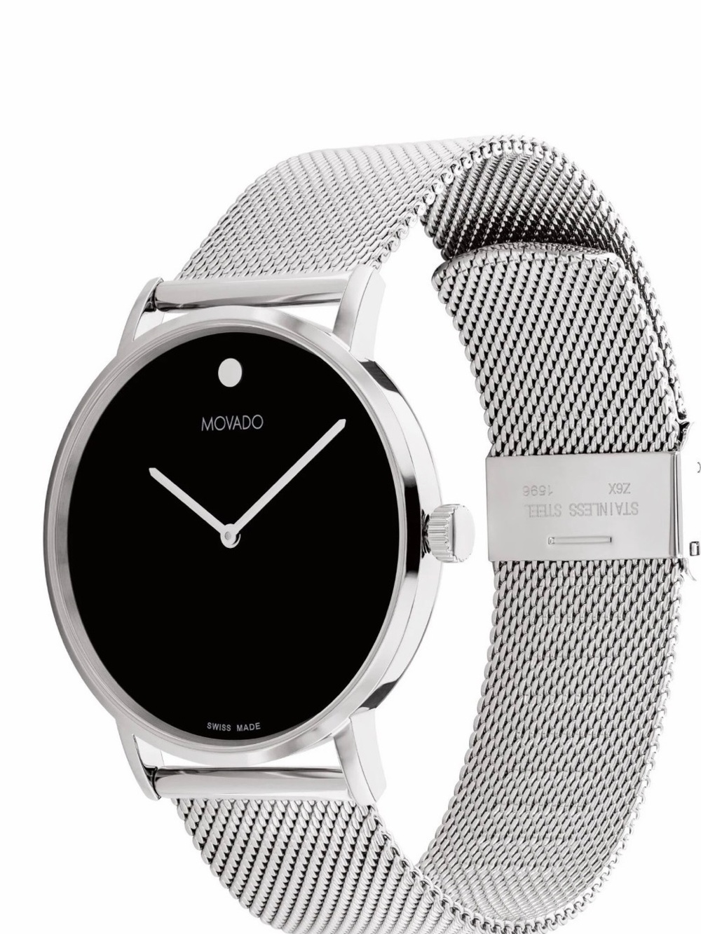 Movado Black Dial Silver Mesh Bracelet Watch